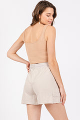 Cream Cargo Raw Hem Lounge Shorts