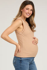 Camel Sleeveless Ribbed Maternity Tank Top