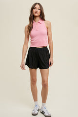 Black Pleated Active Shorts