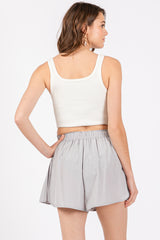 Gray Pleated Active Shorts