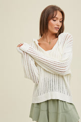 Cream Open Knit Maternity Hooded Sweater