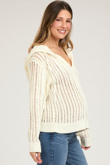 Cream Open Knit Maternity Hooded Sweater