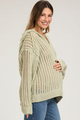 Mint Green Open Knit Maternity Hooded Sweater