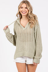 Mint Green Open Knit Hooded Sweater