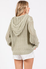 Mint Green Open Knit Hooded Sweater