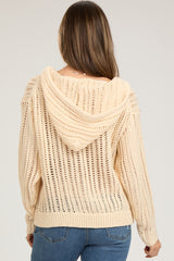 Beige Open Knit Maternity Hooded Sweater