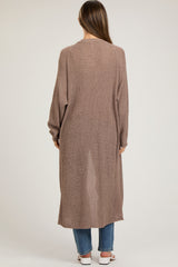 Mocha Knit Side Slit Long Maternity Cardigan