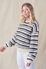 Black Tone To Tone Stripe Design Knit Pullover