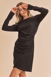 Black Ruched Wrap Dress