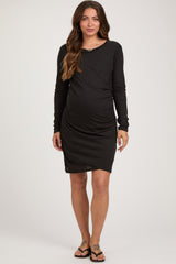 Black Ruched Wrap Maternity Dress