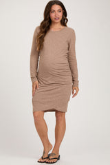 Mocha Heather Ruched Wrap Maternity Dress