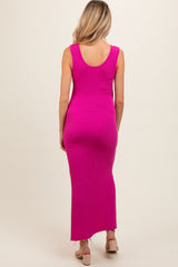 Fuchsia Ribbed Side Slit Maternity Maxi Dress