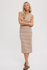 Mocha Striped Sleeveless Midi Dress