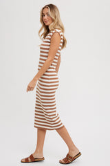 Mocha Striped Sleeveless Midi Dress