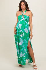 Green Floral Halter Maternity Maxi Dress