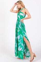 Green Floral Halter Maxi Dress