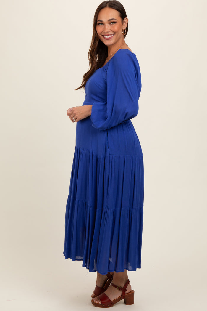 Royal Blue Tiered Maternity Midi Dress