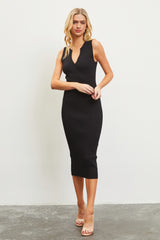 Black V-Neck Knit Maternity Midi Dress