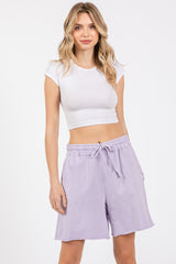 Lavender Raw Hem Maternity Drawstring Shorts