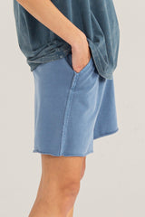 Blue Raw Hem Drawstring Shorts