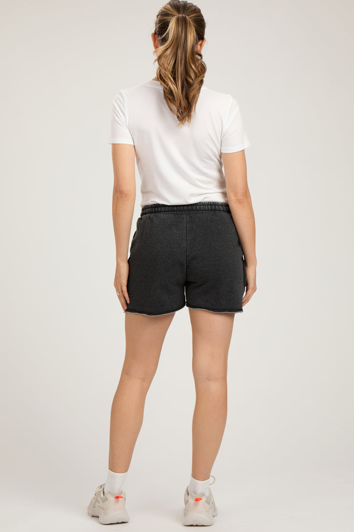 Black Vintage Wash Maternity Drawstring Shorts