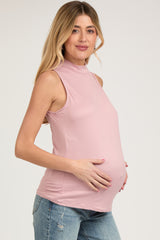 Light Pink Sleeveless Mock Neck Maternity Top