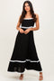 Black Colorblock Trim Midi Dress
