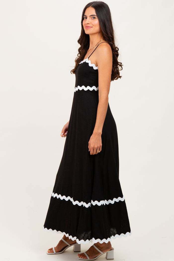 Black Colorblock Trim Midi Dress