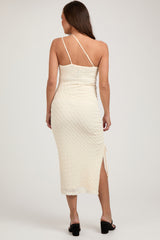 Ivory Textured One Shoulder Maternity Midi Dress