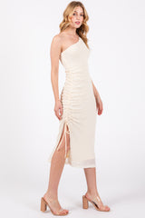 Ivory Textured One Shoulder Midi Dress