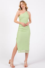 Sage Textured One Shoulder Maternity Midi Dress