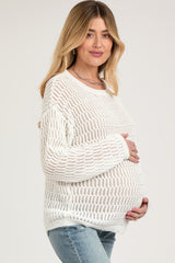 White Open Knit Maternity Sweater