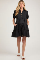 Black Collared Tiered Maternity Dress