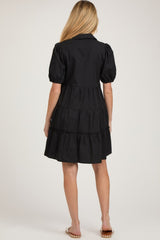 Black Collared Tiered Maternity Dress