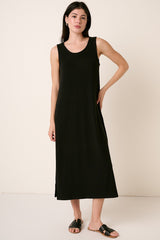 Black Ribbed Sleeveless Maternity Midi Dress