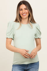 Sage Ribbed Puff Sleeve Maternity Top