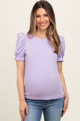 Lavender Ribbed Puff Sleeve Maternity Top