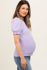 Lavender Ribbed Puff Sleeve Maternity Top