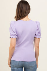 Lavender Ribbed Puff Sleeve Maternity Top