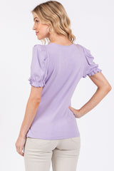 Lavender Ribbed Puff Sleeve Top