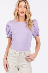 Lavender Ribbed Puff Sleeve Maternity Top