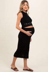 Black Crochet Swimsuit Coverup Top and Skirt Maternity Set