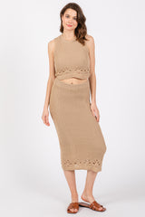 Taupe Crochet Swimsuit Coverup Top and Skirt Maternity Set