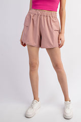 Pink Elastic Waist Side Pocket Active Shorts