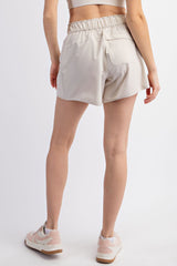 Beige Elastic Waist Side Pocket Active Shorts