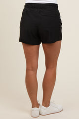 Black Elastic Waist Side Pocket Active Maternity Shorts