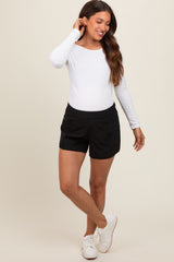 Black Elastic Waist Side Pocket Active Maternity Shorts