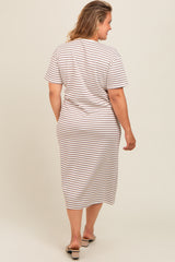 Cream Striped Short Sleeve Maternity Plus T-Shirt Midi Dress