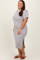 Navy Striped Short Sleeve Plus T-Shirt Midi Dress