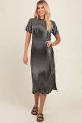 Black Striped Short Sleeve Maternity T-Shirt Midi Dress